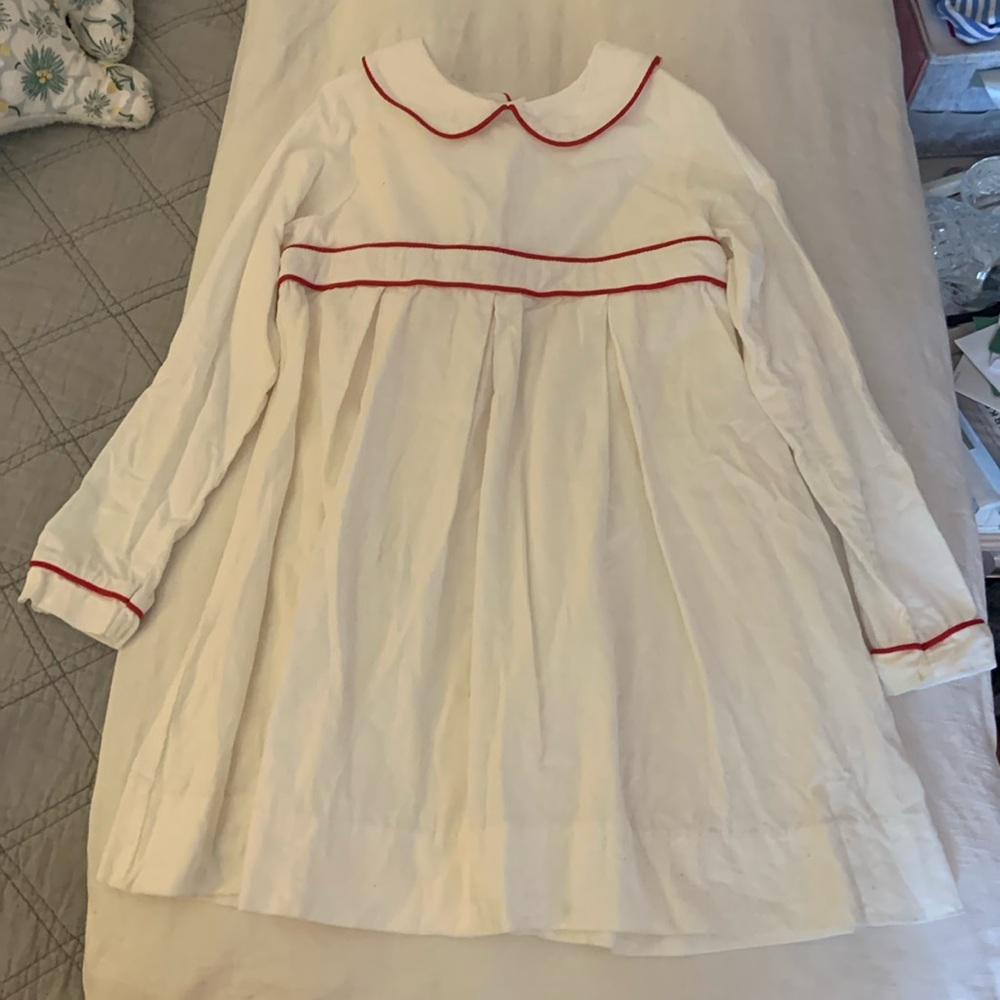 Girls Lullaby Set White Corduroy Dress with Red Piping - she 7